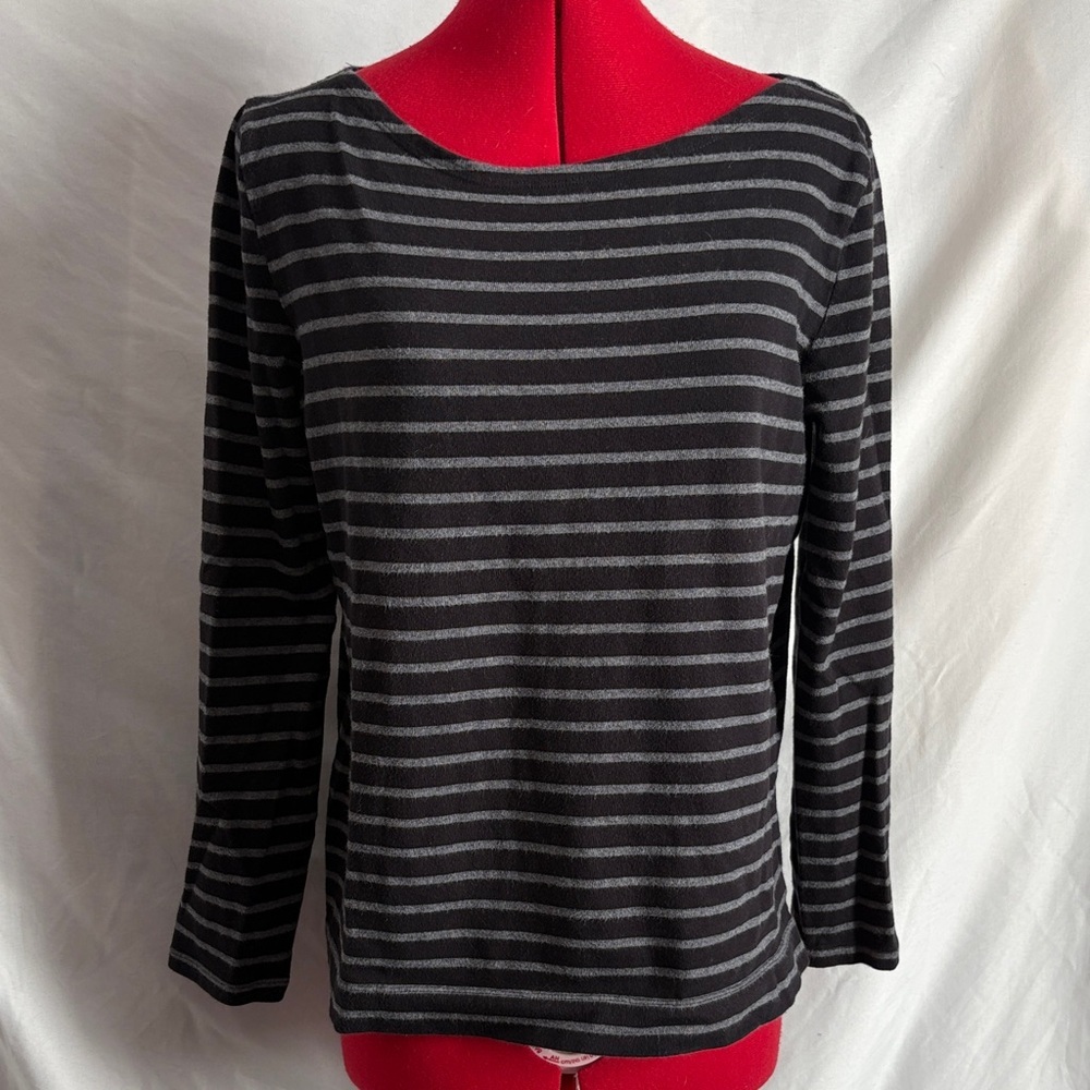 Joe Fresh Black and Gray Striped Long Sleeve Top